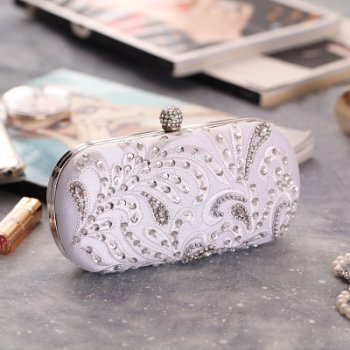 Womens Elegant Satin Crystal Fashion Clutch Bag